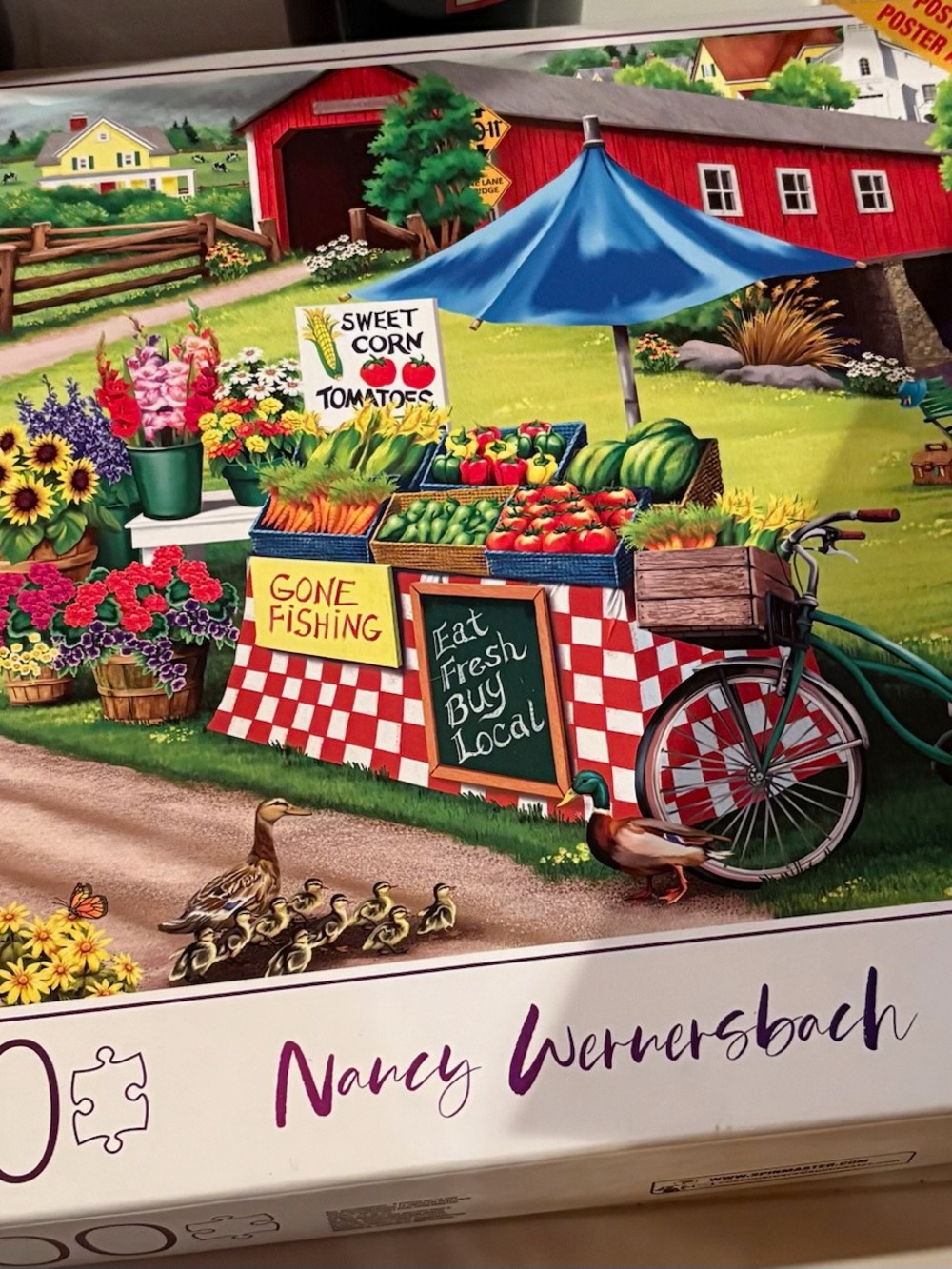 Blue Umbrella Farm Market Wall puzzle - Fresh Local Produce 1000 pieces like new